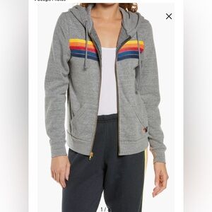 Aviator Nation 5 Striped Heather Gray Hoodie size Small